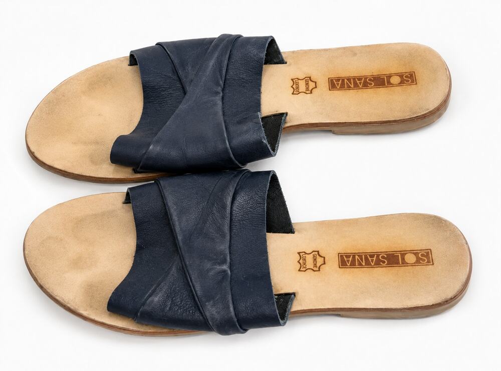 Sol Sana Black Leather Slide Sandals Women's Size 10 EU 41